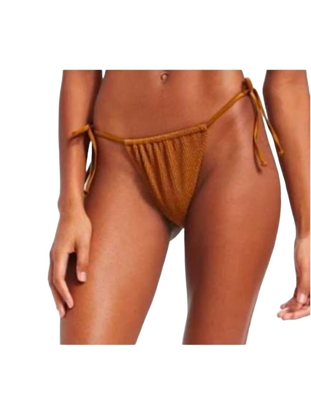 Good American Always Fits Tiny Ties Bikini Bottoms 1/2 S-M Swim Brown Bronze NWT